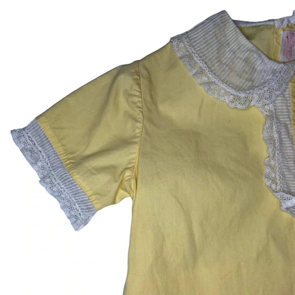 Miss L. Brogan Inc. New York Vintage Yellow Lace Cotton Romper Pearl Button Snap - Picture 6 of 15